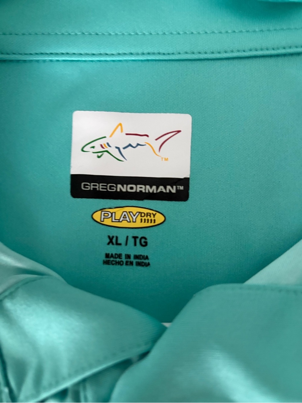 Greg Norman Collection men's golf polo shirt, with a mint colorway with sharks - Picture 3 of 3